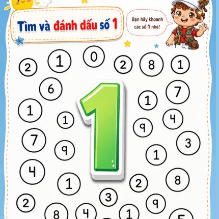 Bài tập tìm số từ 1 - 9 cho bé mầm non, tiền tiểu học - File ảnh rõ đẹp sắc nét