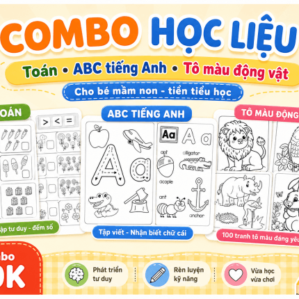 Combo Học Vui Tại Nhà Cho Bé 4–6 Tuổi - Bài Tập Toán, Tiếng Anh dành cho bé mầm non, tiền tiểu học