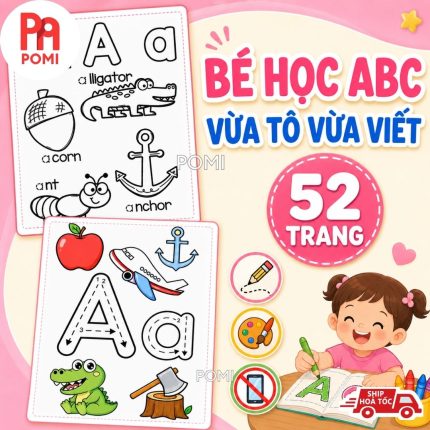 Set 52 Trang Tập Viết Tô Màu Chữ Cái Tiếng Anh Cho Bé - Học Liệu Tiền Tiểu Học - Đồ Chơi POMI