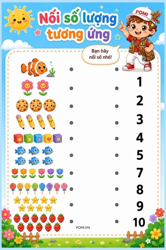 Bài tập đếm, làm quen số cho bé