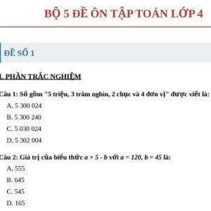 Đề bài tập toán lớp 4 tổng hợp